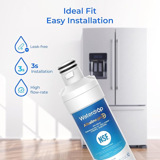 Waterdrop Alkaline LT1000PC ADQ747935 Replacement for LG® LT1000P®/PC/PCS ThinQ® Refrigerator Water Filter, LFXS26973S, LMXS28626S, LMWS27626S, LFXS28596S, LFXS26596S, Enhance PH, 3 Filters