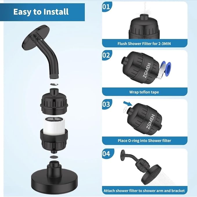 20 Stage Shower Filter - 99% REMOVAL Heavy Duty High Output Shower Head Filter for Hard Water, Chlorine, Heavy Metals Substance,Improve Skin,Hair and Nails,Chrome（Black)