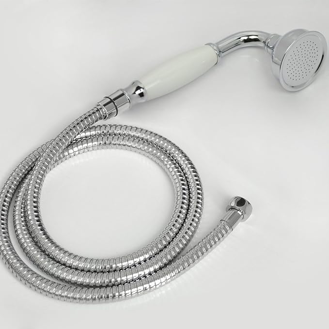 HOMEDEC Vintage Handheld Shower Head with 59inch Flexible Hose High-Pressure Antique Rain Showerhead Combo Replacement No Wand Holder, Round Telephone Shape, Chrome
