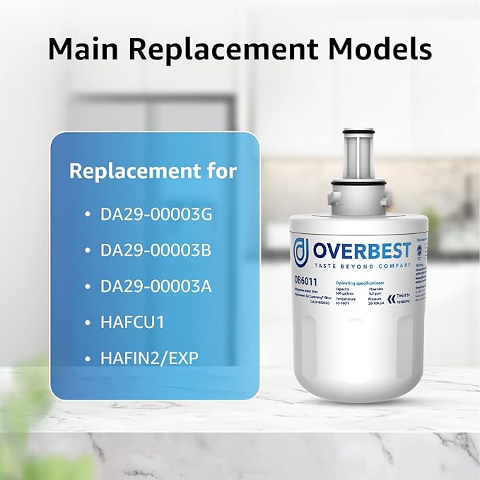 Overbest DA29-00003G Refrigerator Water Filter, Replacement for Samsung DA29-00003G, DA29-00003B, DA29-00003A, Aqua-Pure Plus, HAFCU1