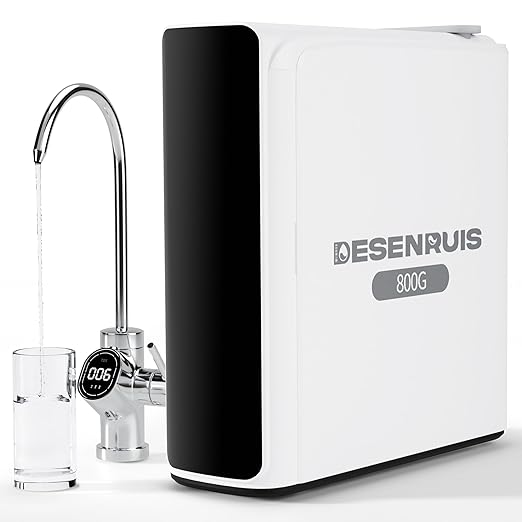 Reverse Osmosis Water Filter System, 800 GPD Fast Flow, 3:1 Pure to Drain, Tankless Under Sink Dual RO Water Filter System, Reduce PFAS & TDS, Smart LED Faucet, by DESENRUIS