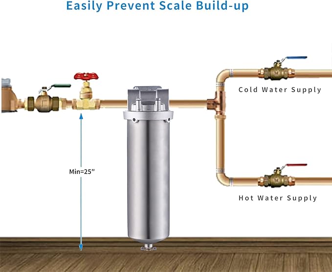 Amwater NSF/ANSI 42 Certification Stainless Steel Filter Housing for 10" Filter Cartridge, 1" NPT Water Filter Housing for Whole House Water Purification of Stainless Steel 304 (10" C Housing)