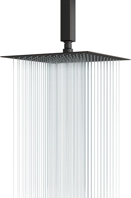 Lordear Rain Shower Head 12 Inch Solid Ultra Thin 304 Stainless Steel Square Rainfall Shower Head Full Body Coverage with Silicone Nozzle,Oil Rubbed Bronze