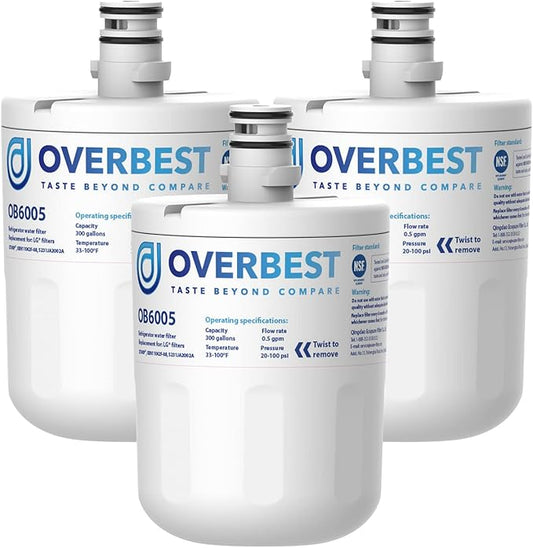Overbest 5231JA2002A Refrigerator Water Filter, Replacement for LG® LT500P®, GEN11042FR-08, Kenmore® 9890, 46-9890, HDX FML-1, ADQ72910911, ADQ72910901, LFX25974ST, LFX25973ST, LSC27925ST, 3 Pack