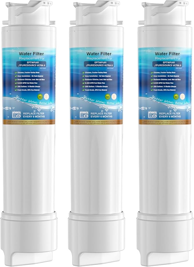 Water Filter Replacement, Compatible with EPTWFU01 and Pure Source Ultra II, EWF02, EPTWFU01C, 4562222, 012505454226, 807946701, Advanced Filtration Technology, Long Life Span, 3 Pack