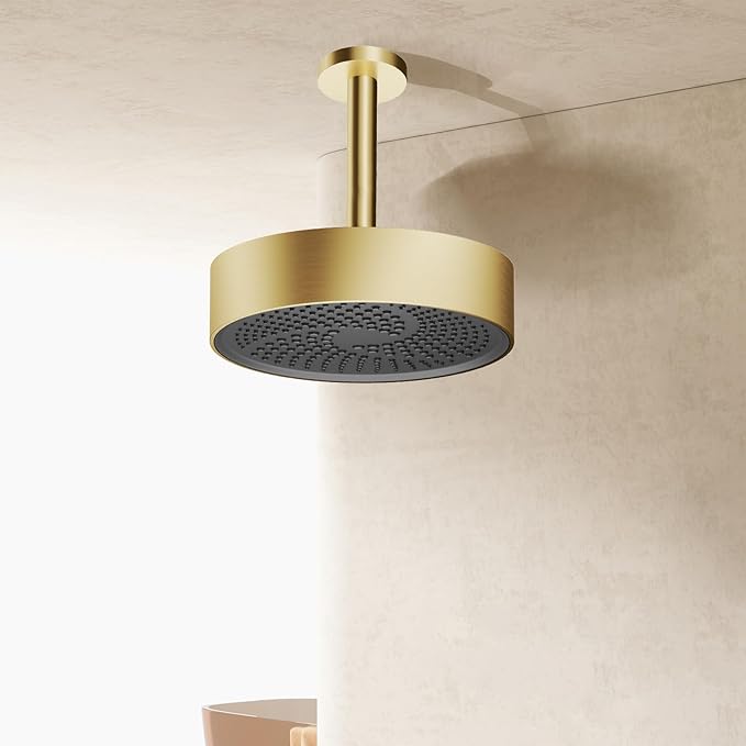 AULEEND，high pressure shower heads，with Anti-Clog Rubber Jets - 360° Rotation Adjustable Shower Head -7.87inches (D-Brushed Gold)