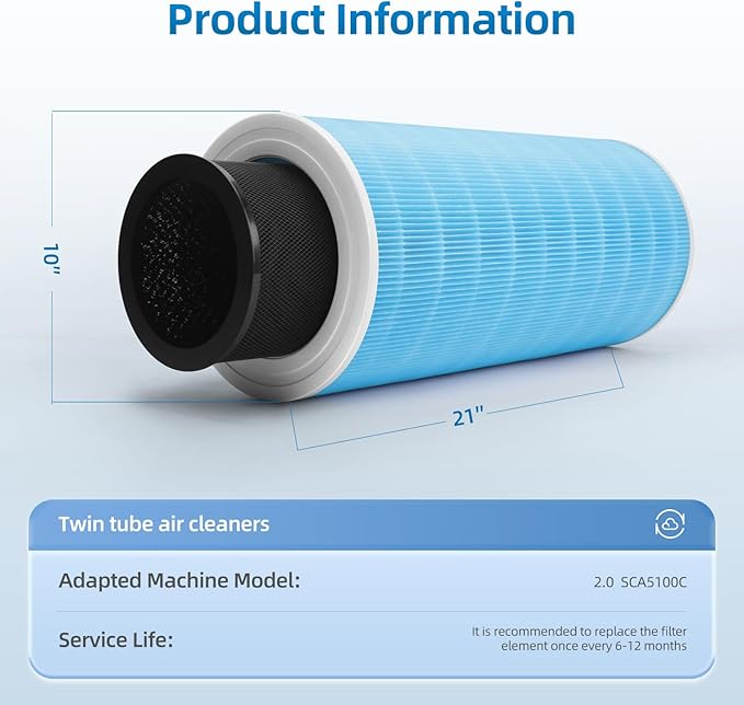 SCA5100C Replacement Filter Compatible With Jade 2.0 SCA5100C Air Purifier,H13 HEPA and Activated Carbon Filter 3-Layer Filteration
