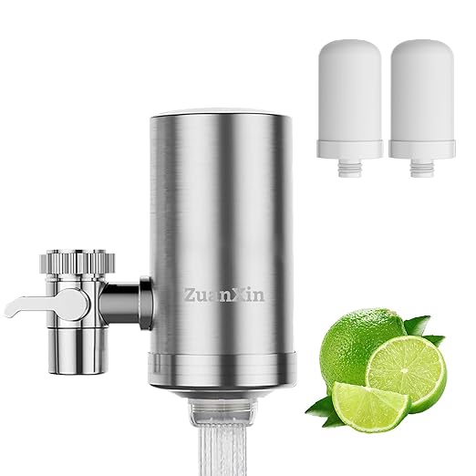 Stainless Steel Water Filter for Sink Faucet, Water Purifier for Kitchen Sink, Reduces PFAS, Lead, Chlorine & Microplastics, 350 Gallons Long-Lasting for Kitchen & Bathroom, 2 Filters