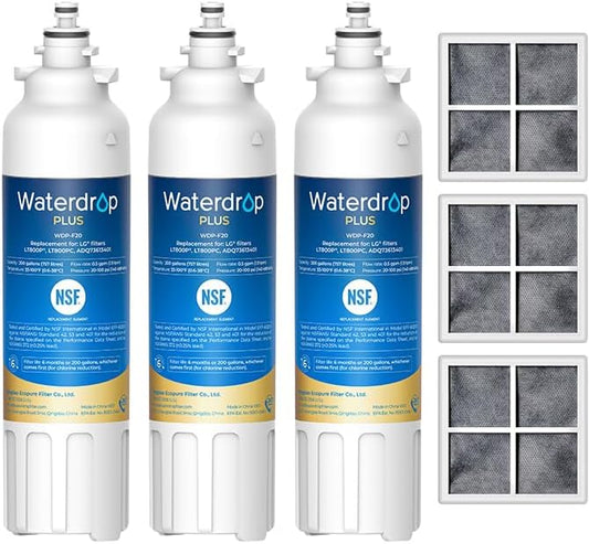 Waterdrop Plus ADQ73613401 NSF 401&53&42 Certified Refrigerator Water Filter and Air Filter, Reduce Lead&PFAS Replacement for LG® LT800P®, ADQ73613402, Kenmore 9490, LT120F®, 3 Combo, Package May Vary