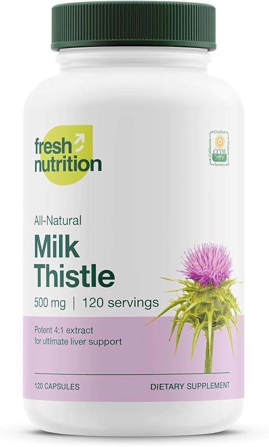 item_name - Fresh Nutrition Organic Milk Thistle Supplement - 500mg Potent Strength – 4 Month Supply – Silymarin Thistle Seed Standardized Extract 4:1 - Made in The USA - 120 Capsules
