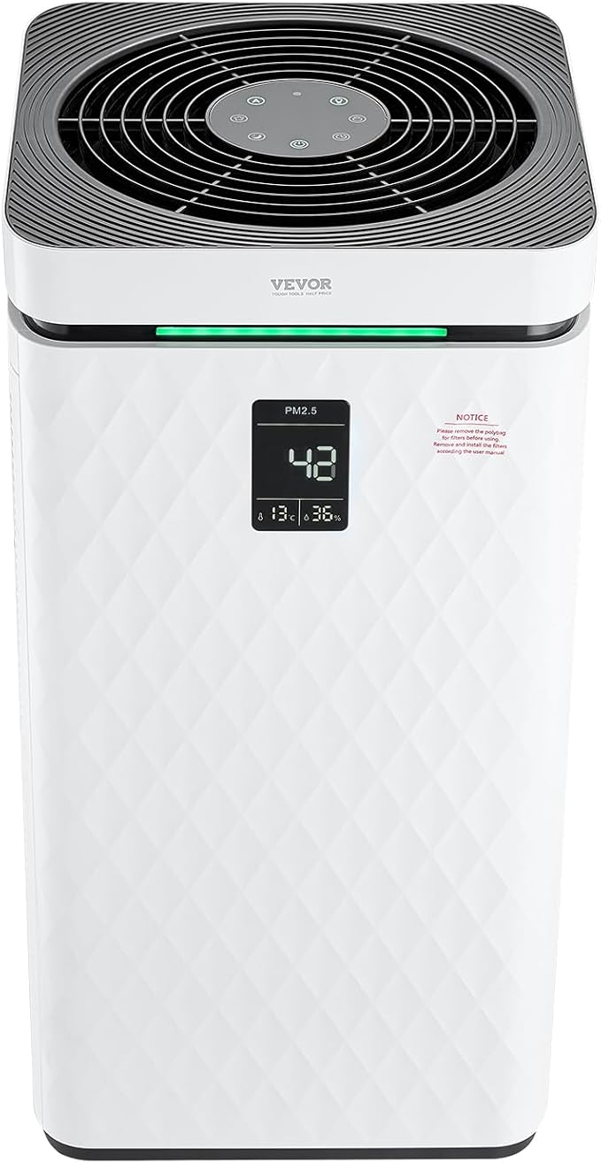 VEVOR Air Purifier for Bedroom Home, H13 HEPA Layer, 3139 ft²/h Smart Air Purifier with Speed Control & Child Lock Guard, Efficient Air Cleaner with Convenient Touch Panel & 23 dB Sleep Mode