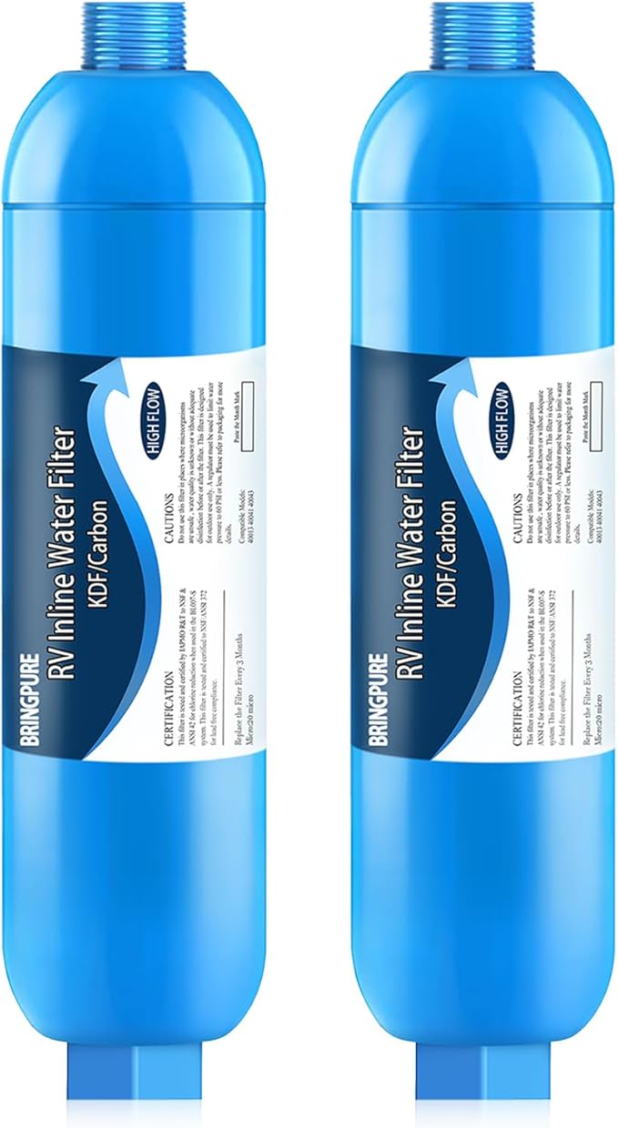 RV Inline Water Filter, NSF 42/372 Certified, Reduce Chlorine, Odor, Taste, Rust and Fluoride in Drinking Water, Dedicated for RVs and Marines, Pack of 2