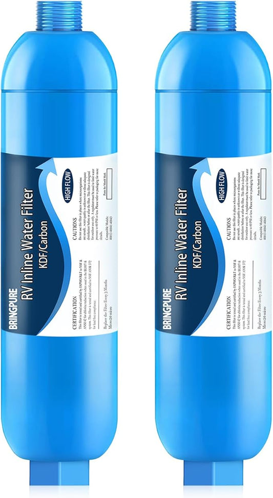 RV Inline Water Filter, NSF 42/372 Certified, Reduce Chlorine, Odor, Taste, Rust and Fluoride in Drinking Water, Dedicated for RVs and Marines, Pack of 2