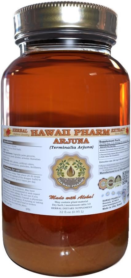 Arjuna Liquid Extract, Organic Arjuna (Terminalia Arjuna) Dried Bark Powder Tincture Herbal Supplement 32 oz Unfiltered