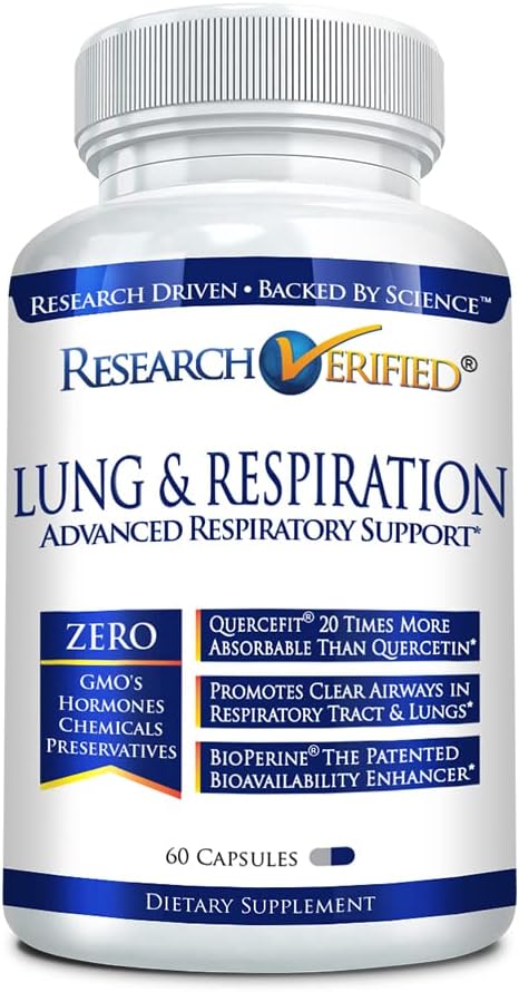 Research Verified Lung and Respiration - Seasonal Allergy and Sinus Support - Vitamin A, C & D, Quercetin, Nettle Leaf Extract - 60 Capsules - Made in The USA