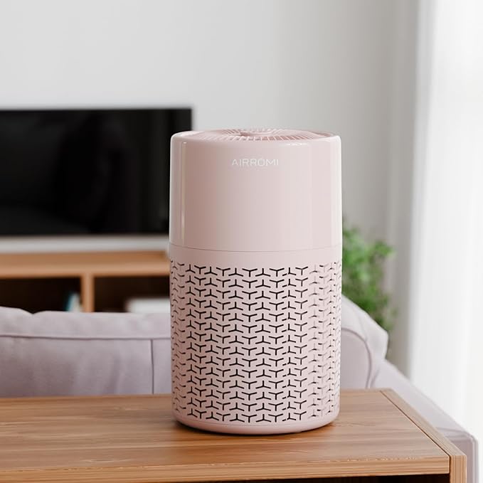 AIRROMI Pets Air Purifier for Home Allergies,Up to 660 ft².Yellow Deodorizing Activated Carbon Filter,With Fragrance Sponge for Better Sleep,Night Light,Pet Dander,Smoke,Odors,Air Cleaner A2002 Pink