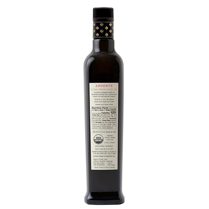 Entimio Ardente +600 mg/kg Polyphenol Rich Organic Extra Virgin Olive Oil, New 2024-2025 Early Harvest Italian Olive Oil from Sicily, Italy, 2025 Gold Winner, Cold Extracted, Lab Tested - 16.9 fl oz