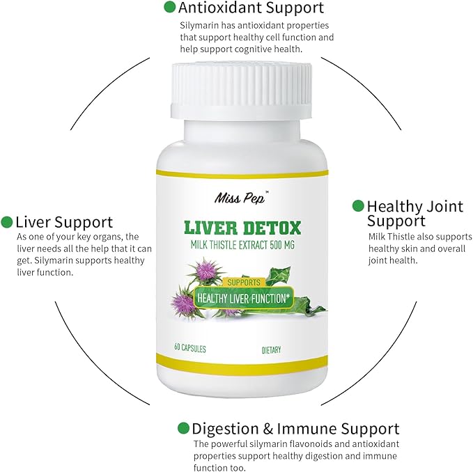 Milk Thistle,500 Mg Milk Thistle Supplement Per Capsule,Liver Health Support,Vegan and Non-GMO, 60 Capsules(1 Bottle)