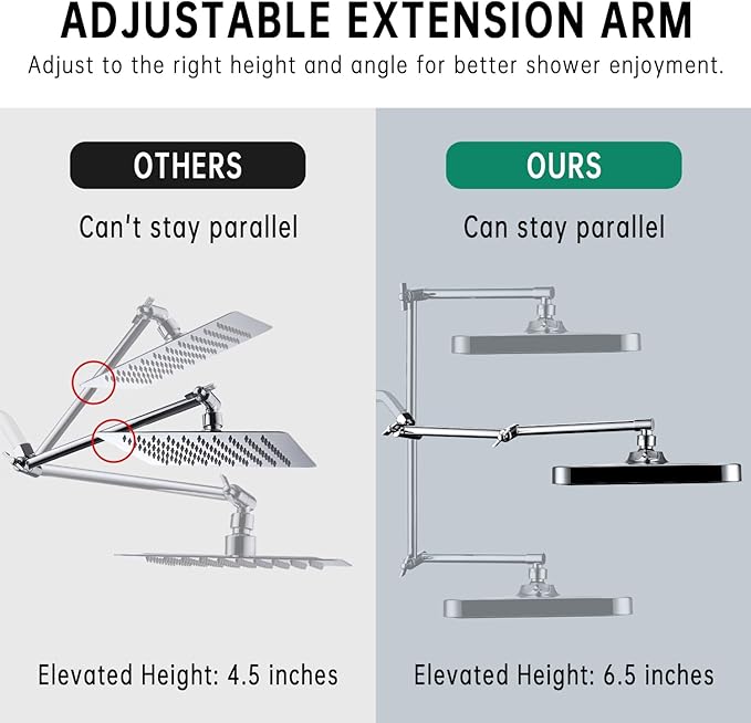 13-Inch Shower Heads with Multi-Function Handheld Sprayer Combo, 3-Way Metal Extended Diverter with Holder and Metal Adjustable Shower Extension Arm, Extra Long Hose(Chrome)
