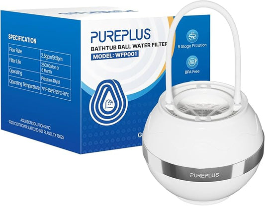 PUREPLUS Bathtub Bath Water Filter for Tub, 8 Stages Kinder Filter for Bathtub, 2500 Gallons Filtration, Removes Contaminants for Softer Skin and Hair, Reduces Chlorine & Heavy Metals, BPA Free