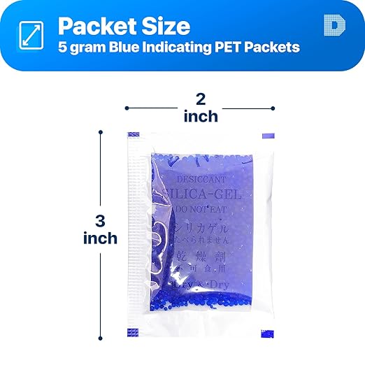 [25 Packs] 5 Gram Blue "Dry & Dry" Premium Indicating(Blue to Pink) Silica Gel Packets - RECHARGEABLE(Upgraded)
