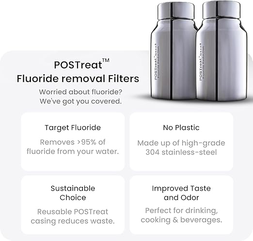 Gravity Water Filter System - 1.5 Gallons NSF Certified AISI 304 Stainless Steel Water Filter with 2 Smart Carbon Filters, 2 POSTreat Steel Fluoride Removal Elements & Free Stainless Steel Spigot