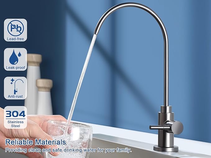 Water Filter Faucet, VMASSTONE Reverse Osmosis Faucet Fits Most RO Units or Water Filtration System in Non-Air Gap, Lead-Free Stainless Steel Drinking Water Faucet for Bar Kitchen Sink, RV (DM001 CG)