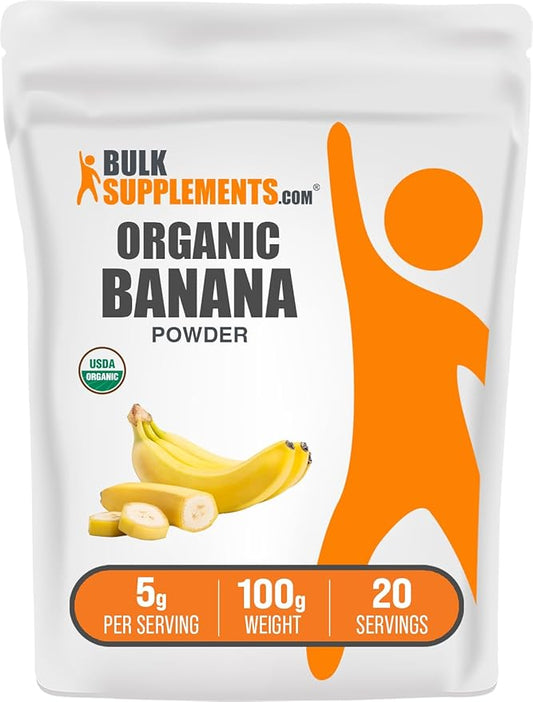 BulkSupplements.com Organic Banana Powder - Banana Fruit Powder, Nutrient Rich - Air-Dried & Gluten Free, 5g per Serving, 100g (3.5 oz) (Pack of 1)