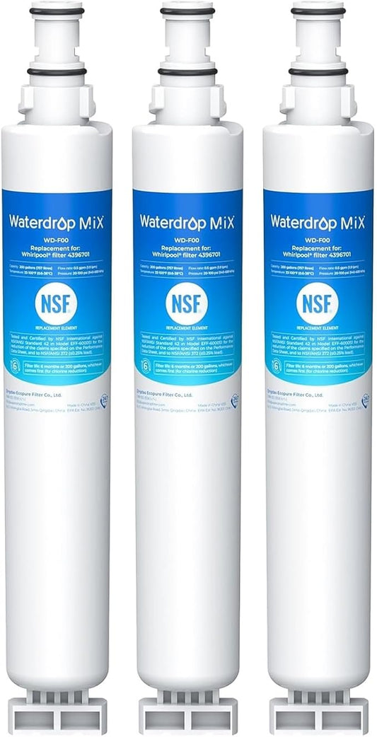 Waterdrop 4396701 Replacement for Whirlpool® EDR6D1, EveryDrop® Filter 6, 4396701, Kenmore 9915, 469915, WF293, RWF2000A, 4396702, LC200V, L200V, WFL200 Refrigerator Water Filter, 3 Pack