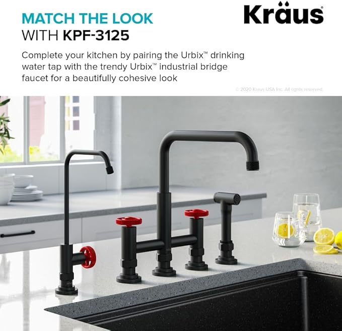 KRAUS Urbix 100% Lead-Free Kitchen Water Filter Faucet in Matte Black/Red, FF-101MBRD