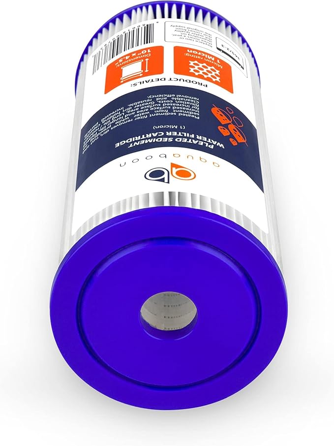 Aquaboon 1 Micron Pleated Water Filter 10 x 4.5 for Whole House Sediment Water Filter Replacement Compatible with Well Filters FXHSC, R50-BBSA (4-PACK)