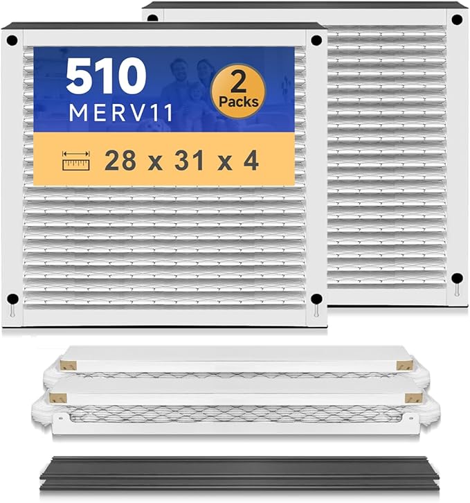 510 Replacement Filter AC Air 31x28x4 for Whole House AirPurifiers Model #510 1510 2516 Upgraded Rail Kit replacement Frame HVAC Furnace Air conditioner Healthy Air 11 2 Packs