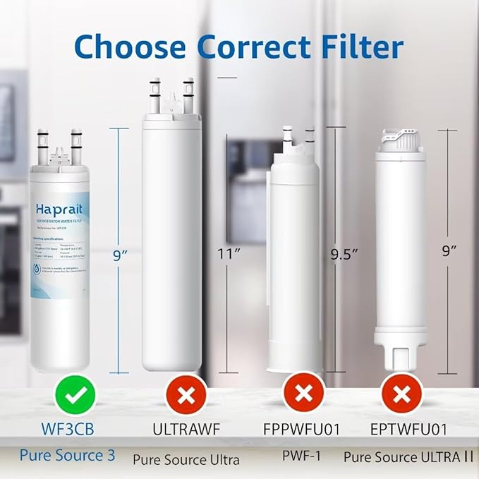 WF3CB Water Filter Replacement, HP006 Compatible with Frigidaire WF3CB, Pure Source 3, WF425, 706465, 242069601, 242086201, 242017800, Height 9 inches, 2 Count