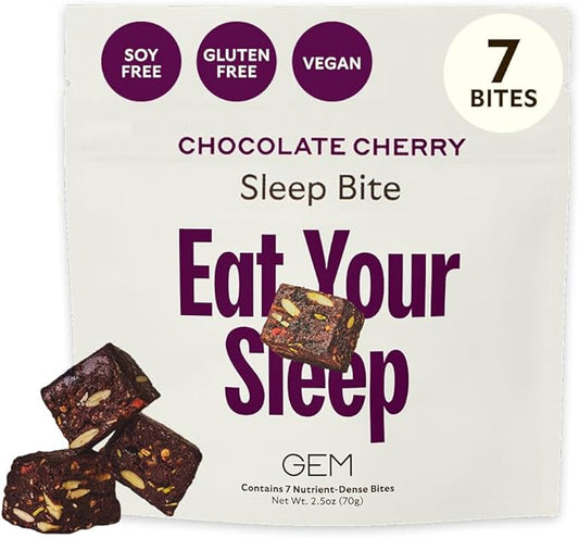 GEM Sleep Aid, Nighttime Bite, 7 Pack, Melatonin Free, L-Theanine, Magnesium, Valerian Root Extract | Vegan and Gluten Free | Earthy Chocolate Cherry, Trial Size (7 Pack)
