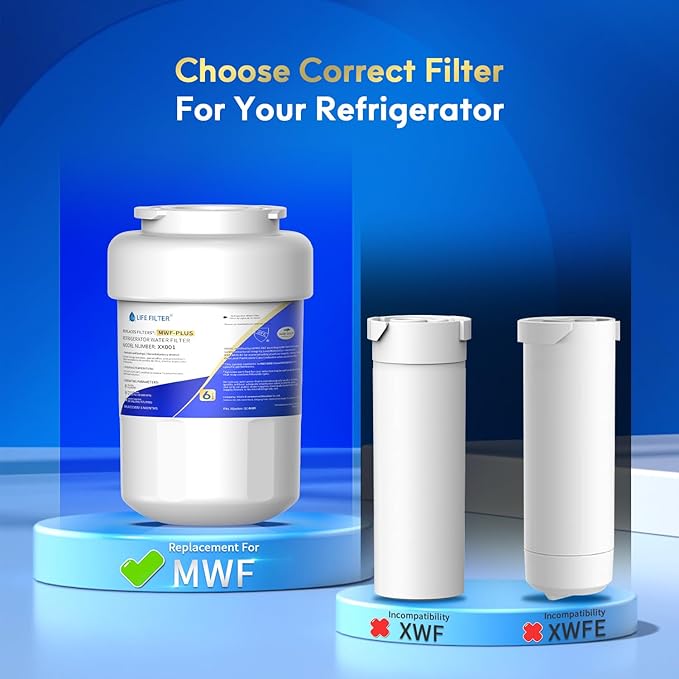 Lifefilter Plus NSF/ANSI 53 Certified Water Filter Compatible with MWF Refrigerator Water Filters, SmartWater MWFP, MWFA, GWF, HDX FMG-1, WFC1201, RWF1060, 197D6321P006, Kenmore 9991, 3 Pack