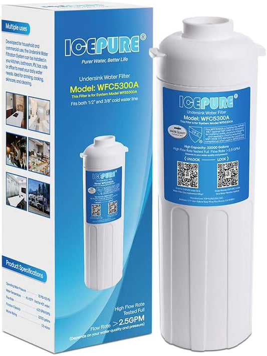 ICEPURE WFC5300A Under Sink Water Filter system, 3 Years or 22000 Gallons Ultra High Life, Replacement for ICEPURE WFS5300A Under Sink Water Filtration System, Removes Heavy Metals,Chlorine