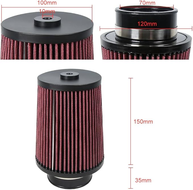2.75 Inch 70 mm Inlet Cold Air Intake Filter Cone Replacement Quality Dry Air Filter Red