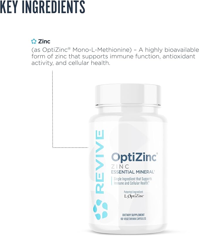 Revive MD Zinc Mineral Supplement for Men & Women - Supports Immunity & Cellular Health with 50mg OptiZinc - Antioxidant & Immune Support - 60 Capsules