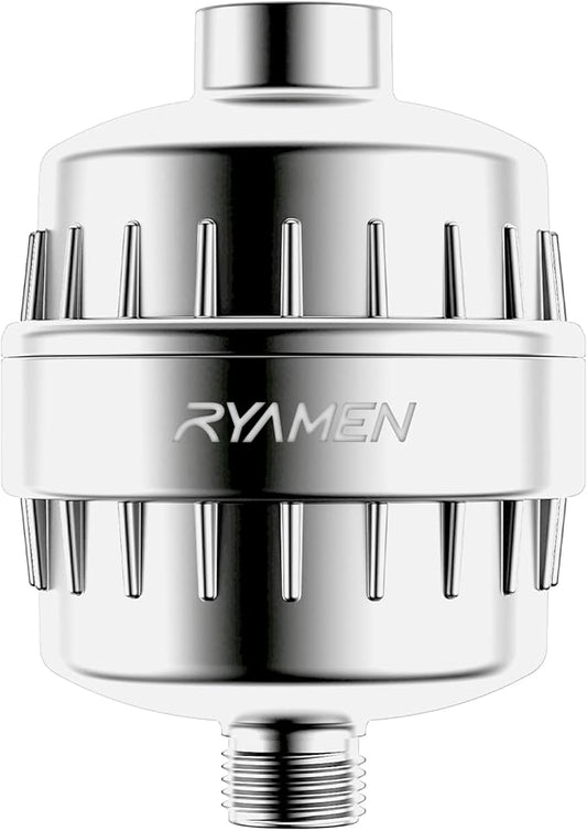 Ryamen Heavy Duty Shower Filter, Shower Water Filter, 99% REMOVAL Shower Head Filter for Hard Water, Heavy Metals, Chlorine (1 Cartridge, Silver)