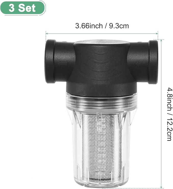 3-Pack Water Pump Strainer with 20 Mesh Stainless Steel Filter Screen, 3/4" Inch Female NPT in-line Strainer for Garden Hose Outdoor RV Water Tank Pressure Washer [Black]