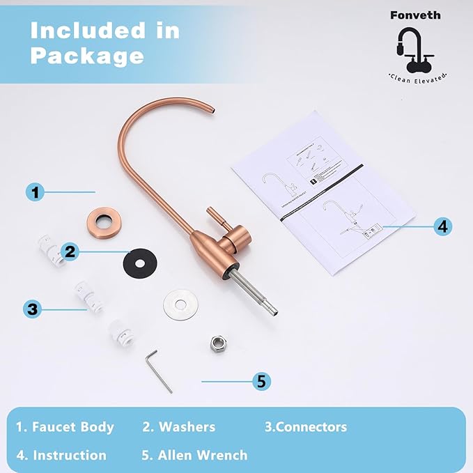 Drinking Water Faucet, Red Copper RO Faucet SUS 304 Stainless Steel for Under Sink Water Filter System Reverse Osmosis Non-Air Gap for Kitchen