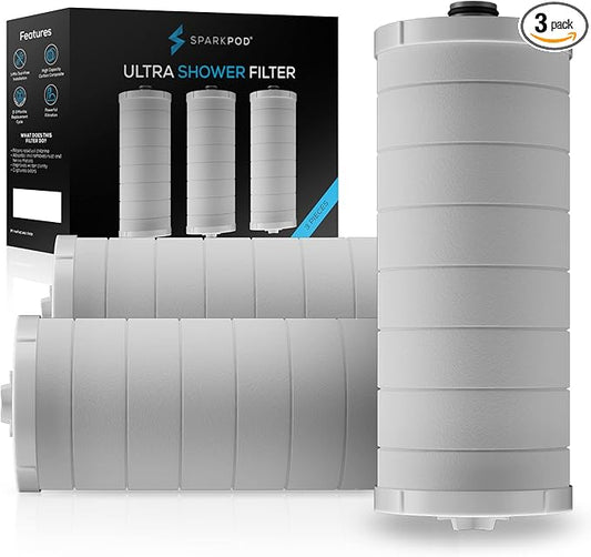SparkPod Ultra Shower Filter Cartridge - High Output Shower Head Filter Cartridge Replacement - Unique Filtration Method Removes Up To 95% of Chlorine, Heavy Metals, Sediments & Impurities (3 Pieces)