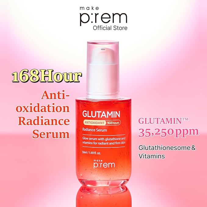 MAKE P:REM Glutamin Antioxidant Radiance Serum, Dark Spot Serum with Glutathione & Vitamins, Korean Skin Care, 1.69 Fl. Oz., 50ml