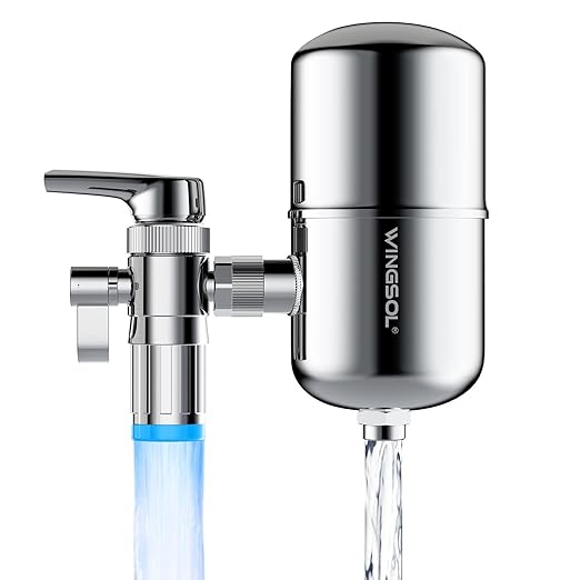 WINGSOL Stainless Steel Water Filter for Sink Faucet, NSF/ANSI 42&53, Temp. Sensor LED Light, 360° Rotating Tap Purifier Reduce PFAS, Lead, Chlorine & Microplastics, 350 Gallons Long-Lasting