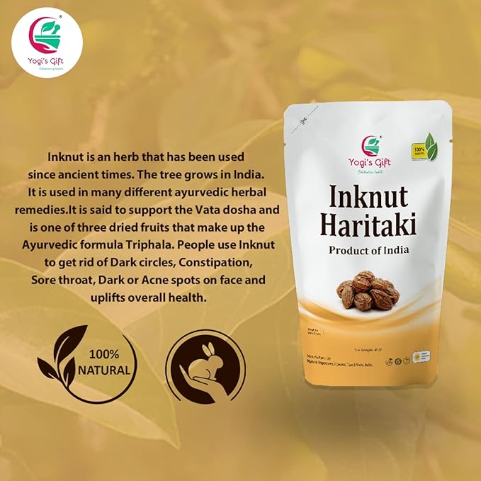 Haritaki /Inknut for Dark Circles | 8 Ounce (227 Grams) | 100% Naturally Dried Whole herb | Terminalia chebula | by Yogi's Gift®