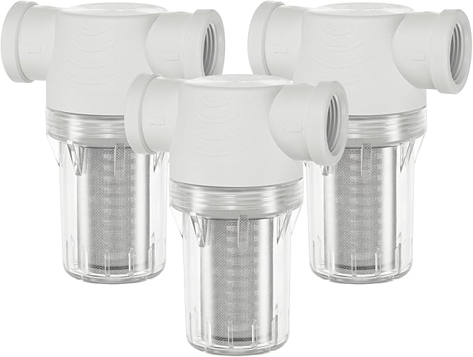 3-Pack Water Pump Strainer with 40 Mesh Stainless Steel Filter Screen, 3/4" Inch Female NPT in-line Strainer for Garden Hose Outdoor RV Water Tank Pressure Washer [White]