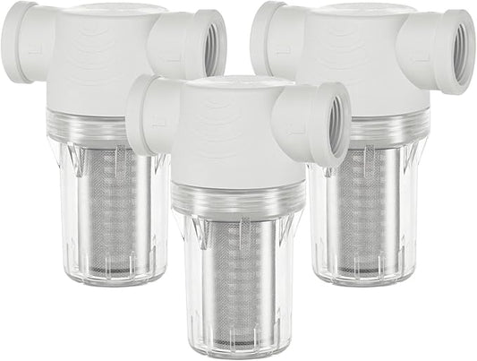 3-Pack Water Pump Strainer with 40 Mesh Stainless Steel Filter Screen, 3/4" Inch Female NPT in-line Strainer for Garden Hose Outdoor RV Water Tank Pressure Washer [White]