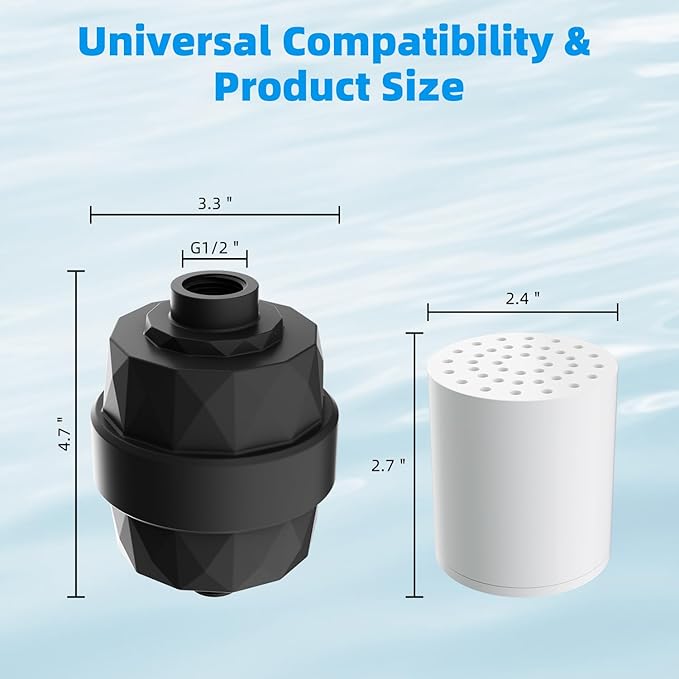 Hibbent Shower Filter for Hard Water, High Output Shower Head Filter to Remove Chlorine and Fluoride, 20 Stage Showerhead Filter with Vitamin C, Reduces Dry Itchy Skin, and Eczema, Matte Black