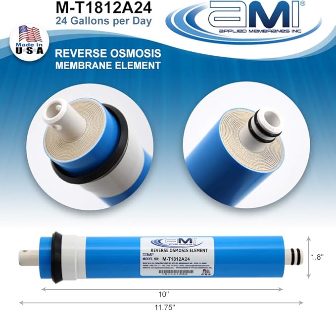 APPLIED MEMBRANES INC. 24 GPD Reverse Osmosis Membrane | RO Membrane Water Filter Replacement for Reverse Osmosis Water Filtration System | 1.8” x 12” Universal Compatibility | Made in USA