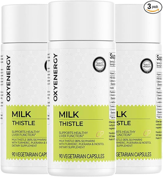 OxyEnergy Silymarin Milk Thistle 300mg Extract with Vitamin C, Inositol & Pueraria, Liver Detox & Repair Support, Antioxidant Support,90 Capsules, Pack of 3